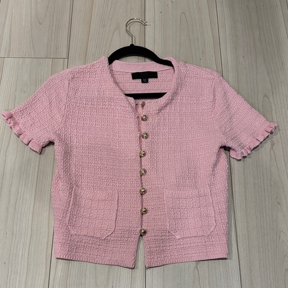 Zara Pink Textured Short Sleeve Top